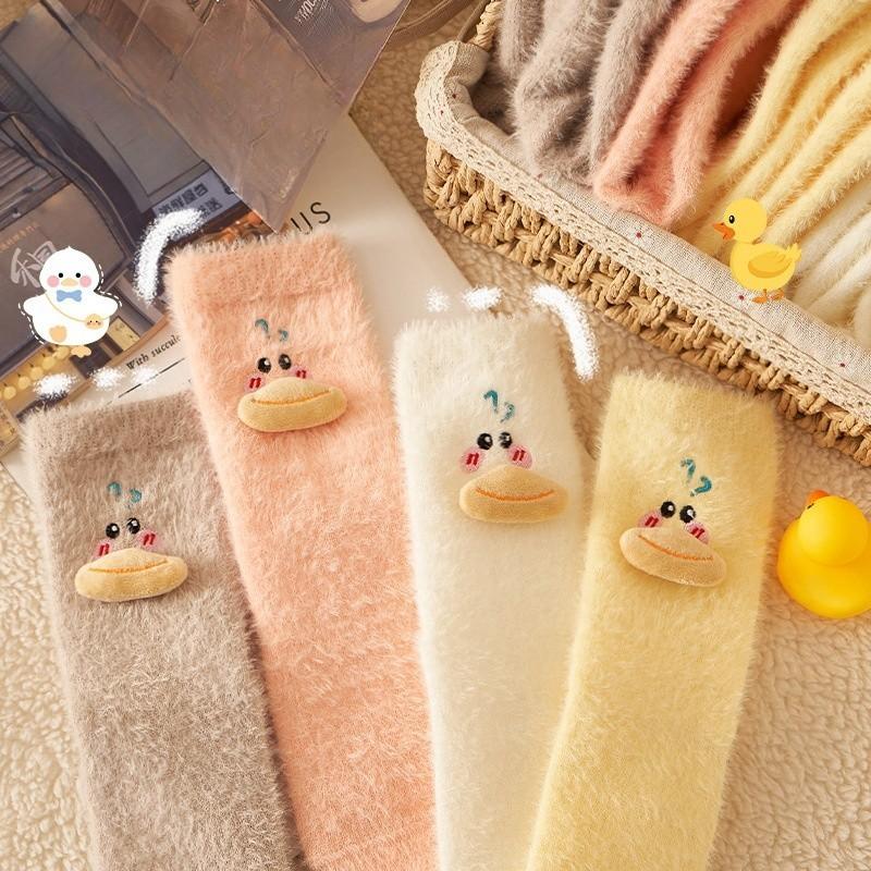 Cartoon Cute Japanese Thick Faux Mink Fur Women's Socks with Mid Length Socks Autumn and Winter Warm Floor Socks