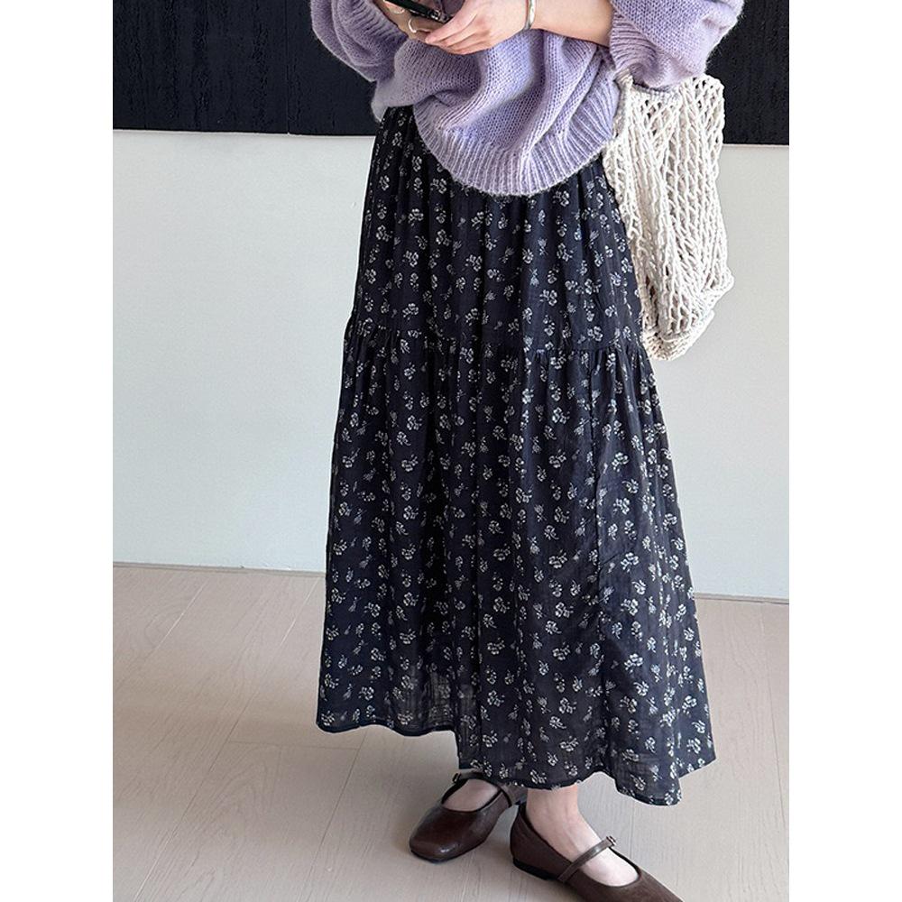 

2025 Spring Women s Retro Floral High-Waist A-Line Midi Skirt 2XL 140-155 lbs