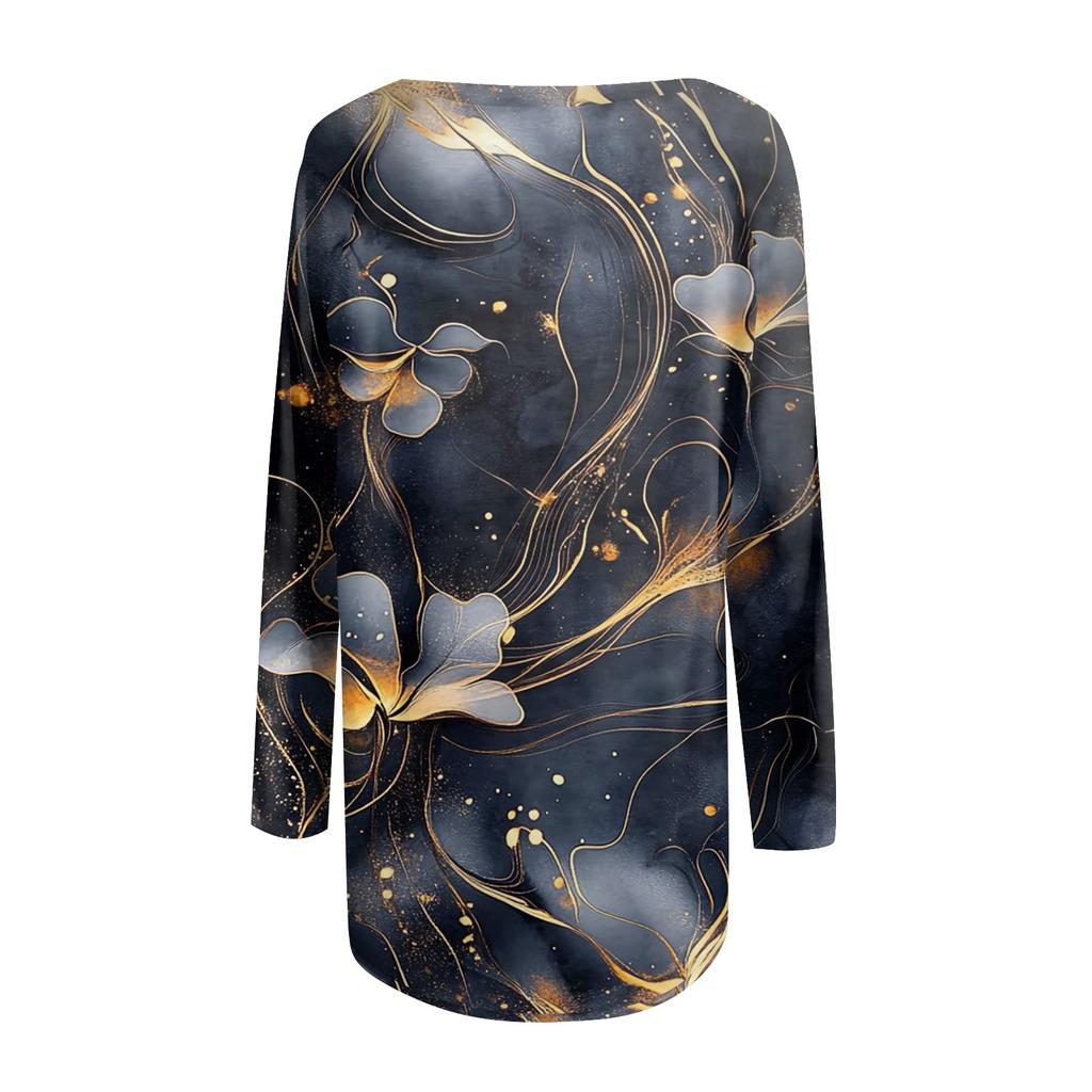 Women's Fashion Casual Long Sleeve  Print Round Neck Pullover Top Blouse