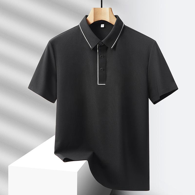Polo marškinėliai trumpomis rankovėmis iš ledo šilko vyriški ploni kvėpuojantys aukštos klasės verslo greitai džiūstantys viršutiniai besiūliai polo marškinėliai vyriški