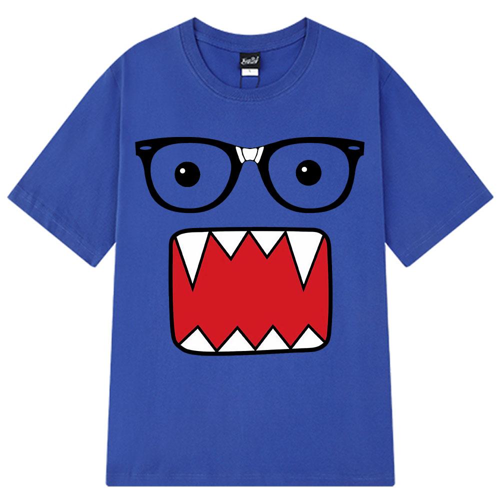 Streetwear Domo Kun Glasses Print Cotton TShirt 2026 Summer Sport Casual Breathable Unisex Plus Size Loose Hip Hop Tops Y2k