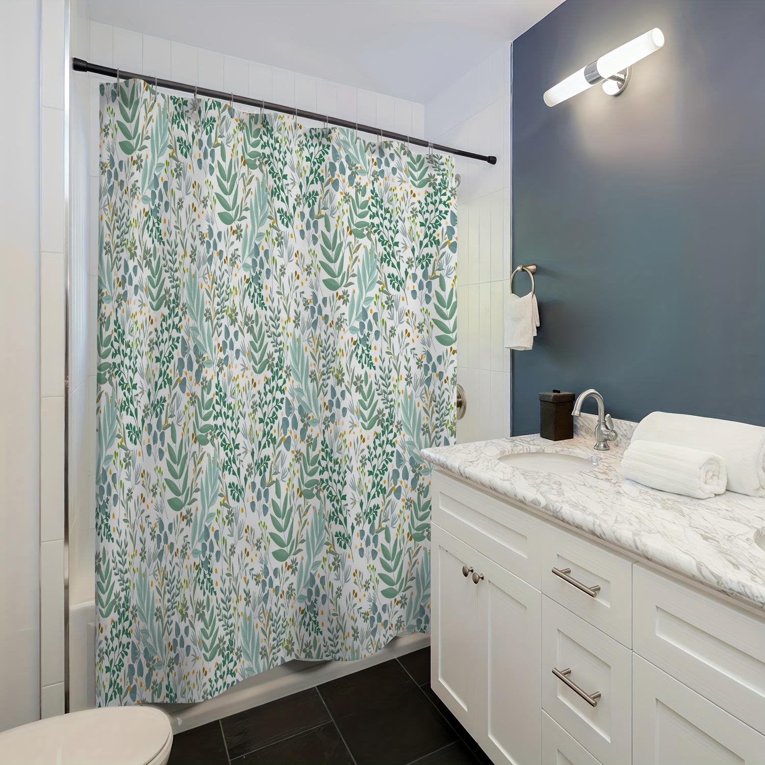 

1Pc Garden Floral Green Leaves Pattern Digital Print Shower Curtain, Bathroom Decoration, Machine Washable, Polyester Fabric W60H190(CM)-1 Pcs