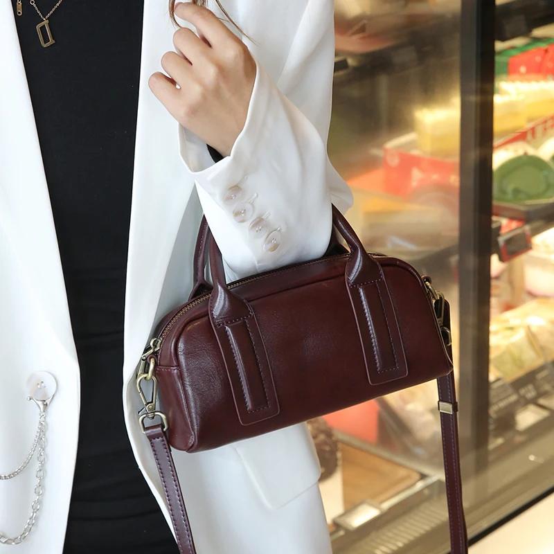 Female Fashi Luxury Designer Handbag Women Cow Genuine Leather Shoulder Bag Ladies Retro Commuting Crossbody Cowhide Bags Lady