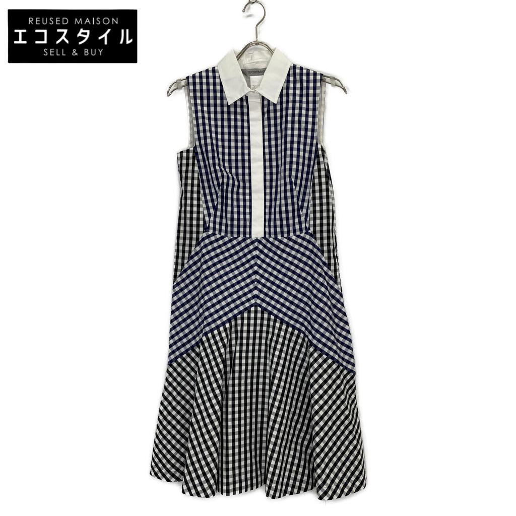 Sportmax Authentic Japanese Gingham Check Sleeveless Flared Shirt Dress 38 Blue X Black X whiteUsed