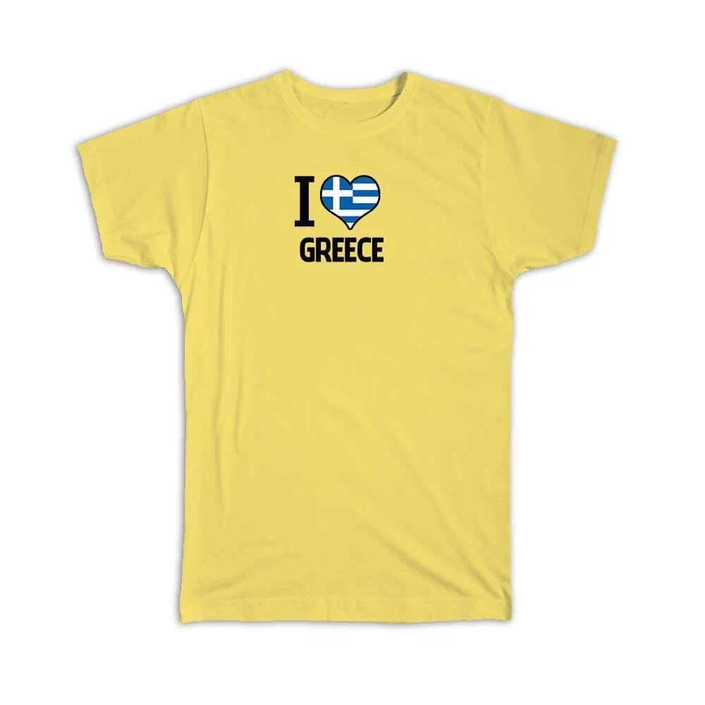 Gift T-Shirt : I Love Greece Flag Heart Country Crest Greek Expat M