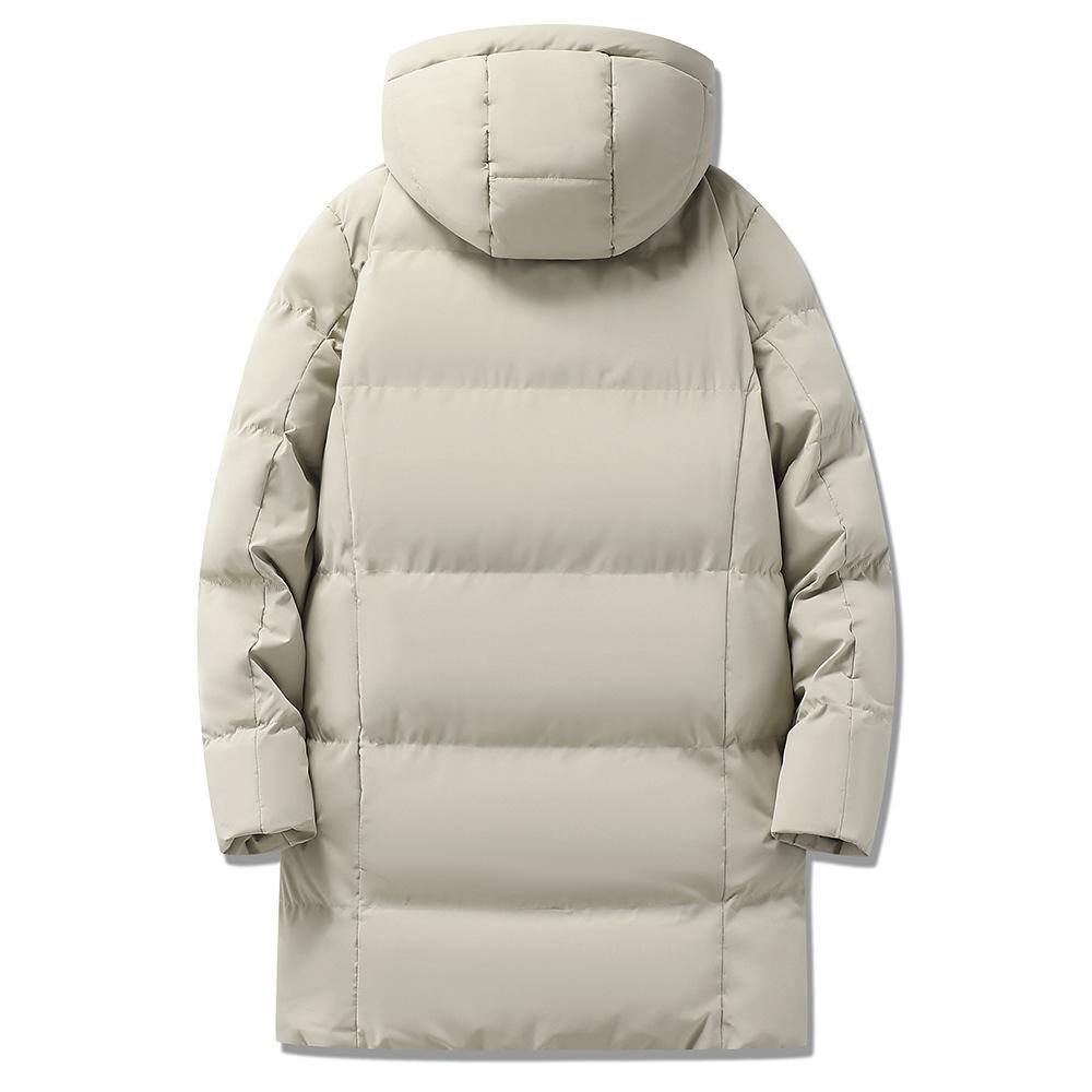 Herbst und Winter Herren Kapuzen-Schirmmütze Skifahren Outdoor Warm Mittellange Baumwolljacke Langer Skianzug Große Größe Lange Baumwolljacke
