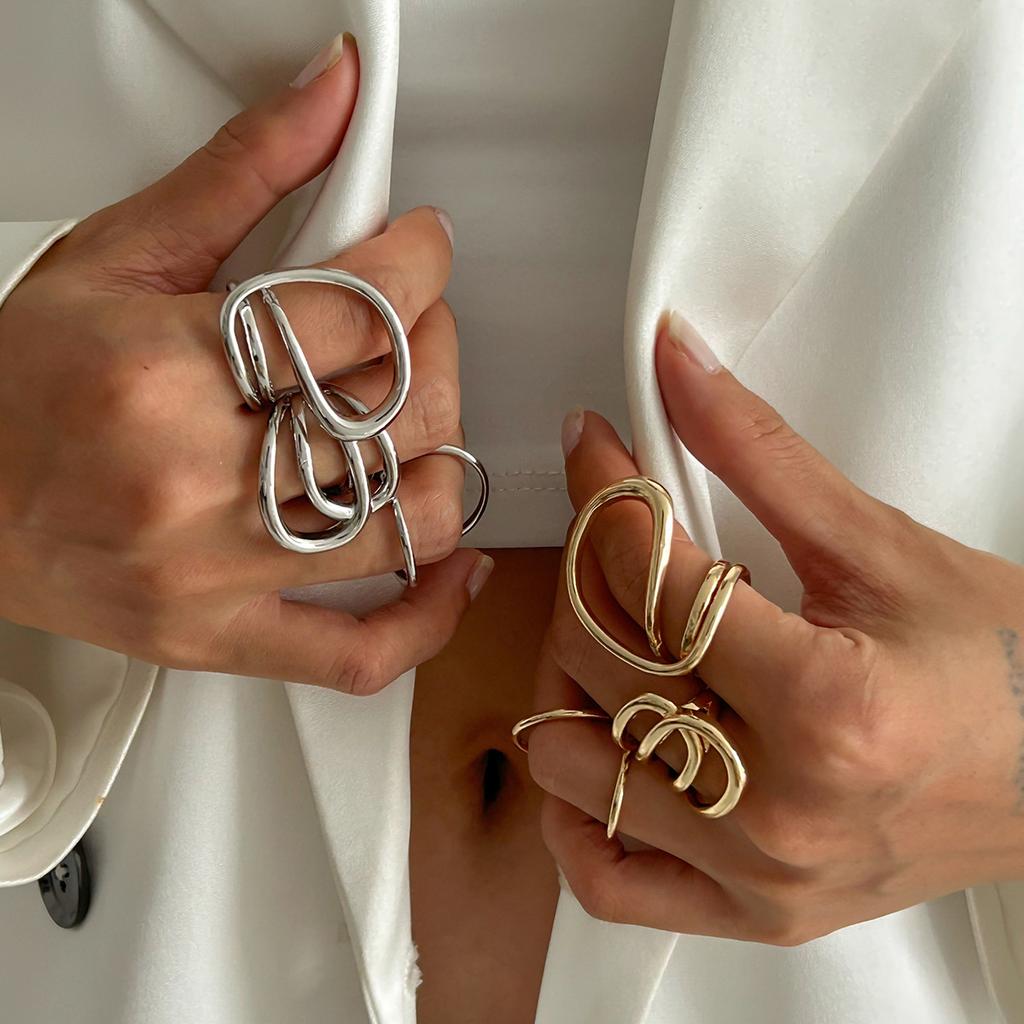 Metal Line Hollow Joint Ring, Design Sense Geometric Irregular Ring Ring Ring Ring