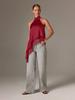 2025 Women's Satin Halter Neck Sleeveless Asymmetrical Camisole with Lace Trim