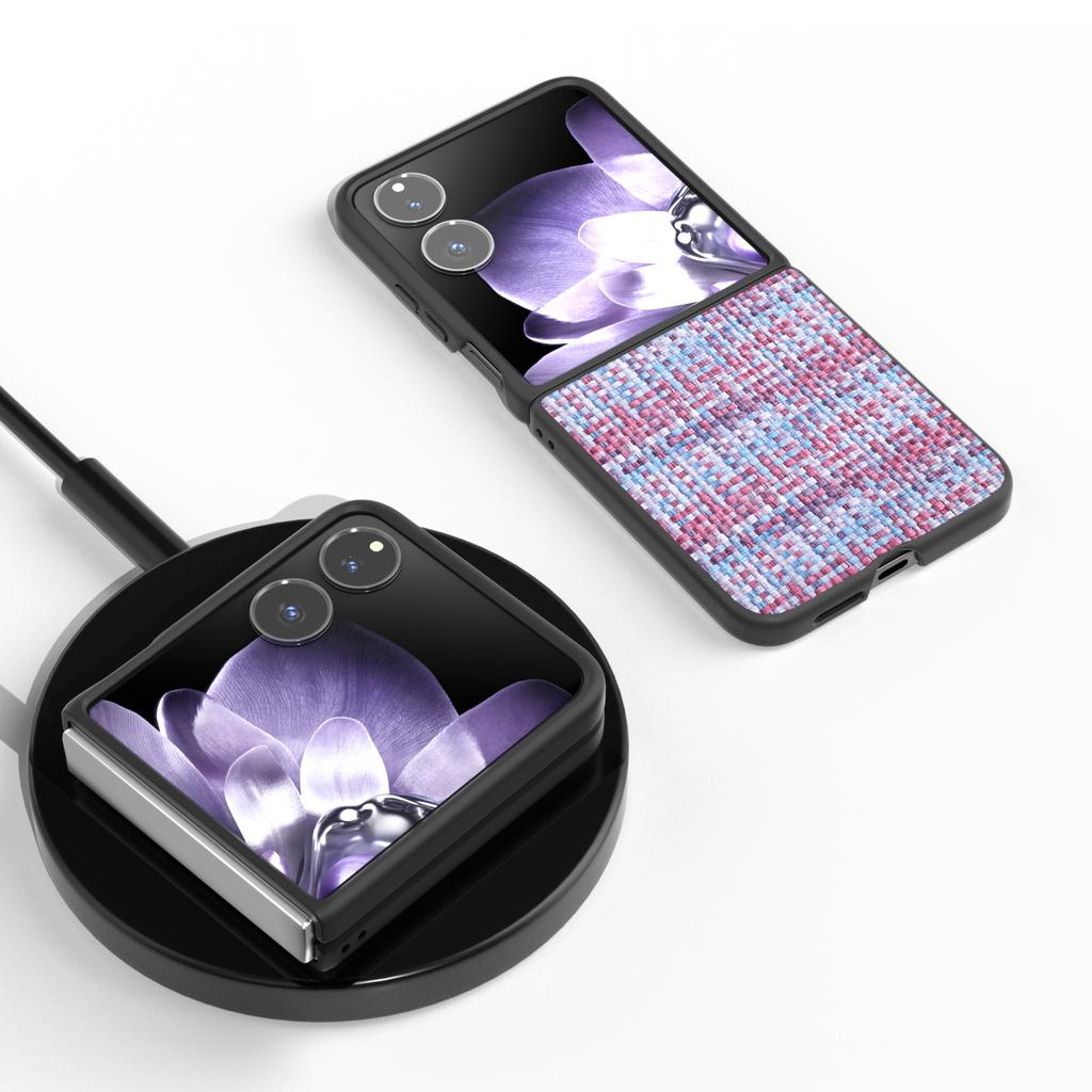 For Xiaomi Mix Flip 5G Case Leather+PC Phone Cover Plaid Texture