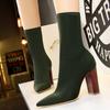 Fashion Pointed Toe Stretch Short Boots Women Thick Heel 2024 New Winter Flock Mid-Calf Knight Boots Retro Pleated Warm Botas Mujer