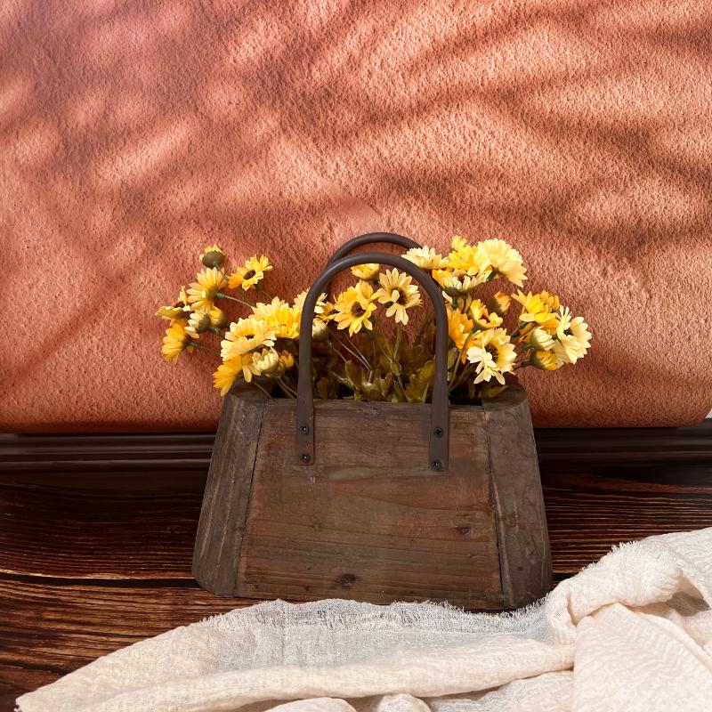 1PC Flower Pot Handmade Plant Minimalist Retro Home Pot Rustic Wooden Creative Basket Simple 26x23x11cm