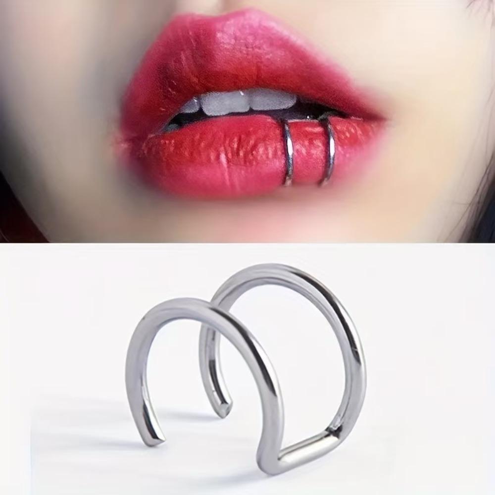Fashion Stainless Steel Fake Piercing U-shaped Double Layer Ear Clips Lip Clip for Women Charms Ear Bone Nail Ear Cuff Jewelry