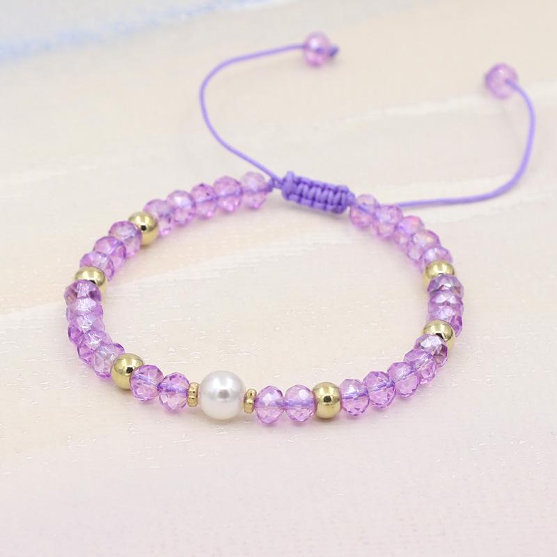 Colorful Crystal & Faux Pearl Adjustable Bead Bracelet, 6mm Beads