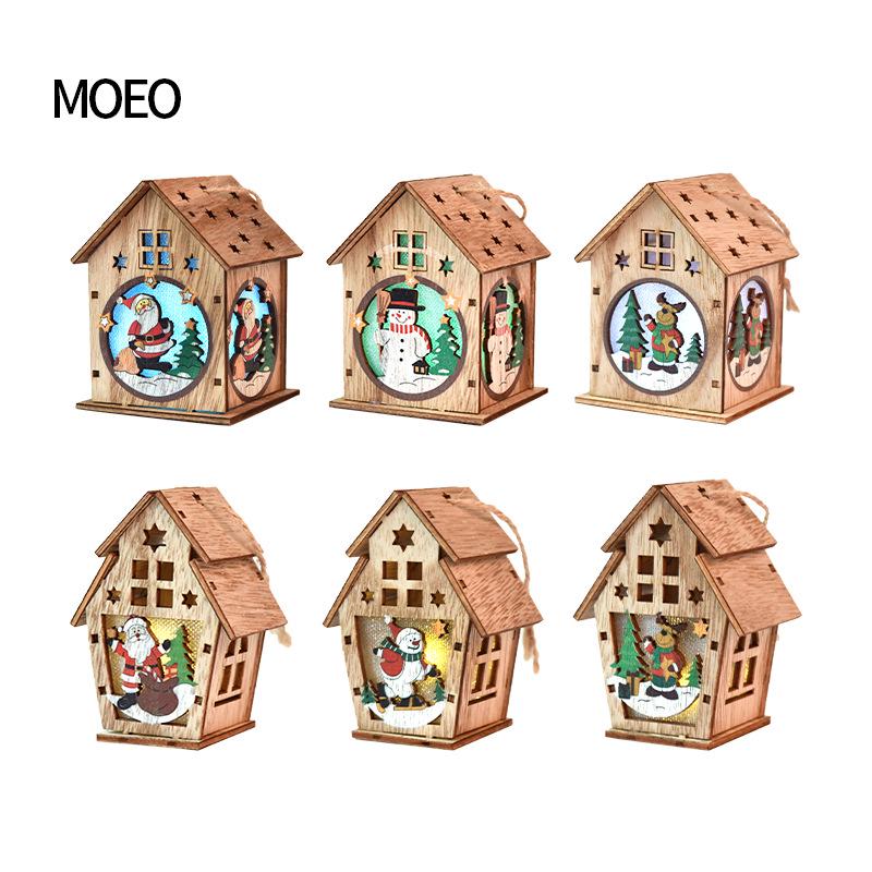 Handmade Wooden Luminous Cabin Christmas Tree Ornament for Kids – DIY Gift or Window Decoration