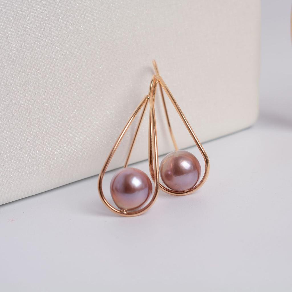 Purple Edison 11k Gold Injection Natural Freshwater Pearl Ear Hook French Drop Earrings Jewelry Light Luxury