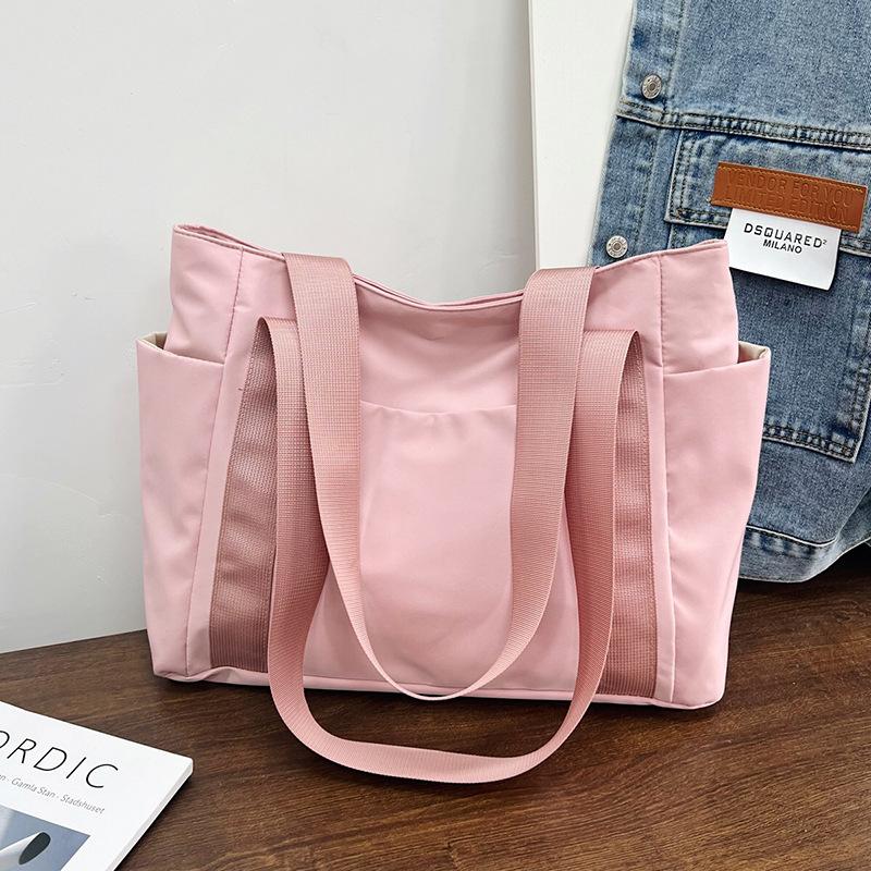 2025 New Women's Bag Japanese Solid Color Tote Bag Shoulder Bag Casual Simple Mommy Going Out Bag Canvas Handbag
