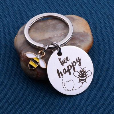 Bee Happy Teacher's Day Stainless Steel Keychain Gift Pendant