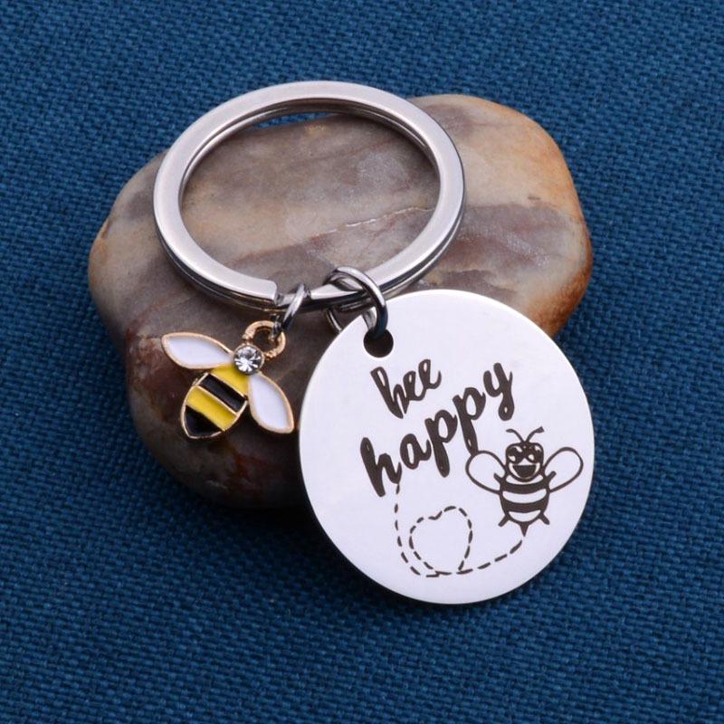 Bee Happy Teacher's Day Stainless Steel Keychain Gift Pendant