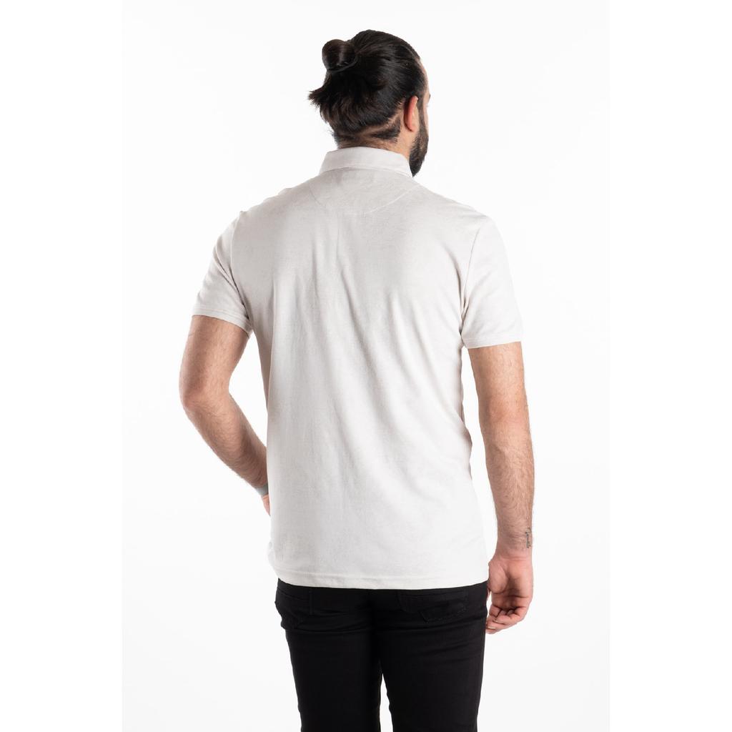 Tricou pentru bărbați, bej, abstract jacquard, cu gât polo