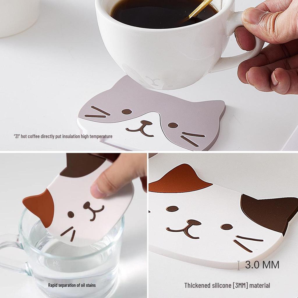 Cute Cat Non-Slip PVC Coaster, Heat-Resistant Silicone Placemat for Cups and Bowls