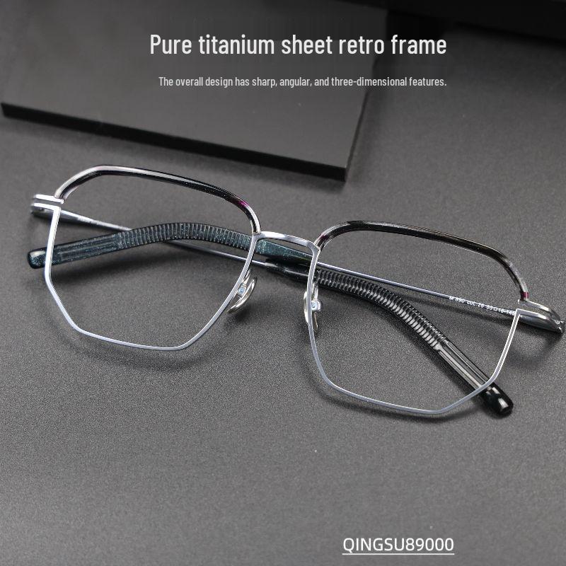 Danyang Two-Tone IP Plated Browline Glasses: Men's Pure Titanium High-Power Myopia Eyeglasses with Thick Rim and Acetate Frame.