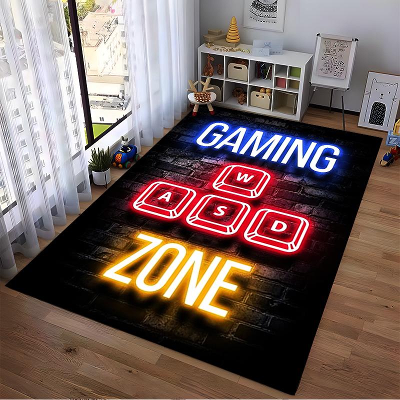 Gaming Zone Carpet with Neon Light Effects and WASD Keys Design Suitable for use as an anti-slip for living room bedroom sofas