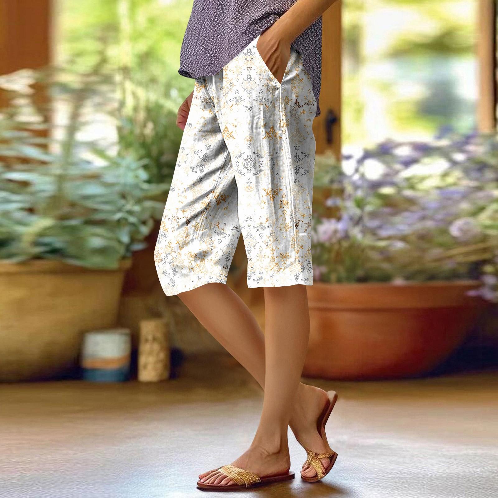 

Женские модные повседневные брюки 5/10 с напечатанным карманом и эластичной талией XL белый