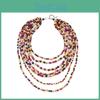 Bohemian Geometric Wooden Beaded Necklace With Multilayer Design For Women And Men