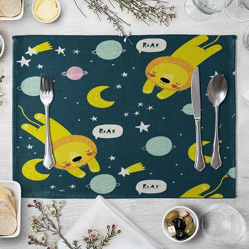 1PC Tiger Lion Place Mat Cartoon Animal Pattern Table  Creative   For Wedding Kitchen Decor Marine Life Placemat