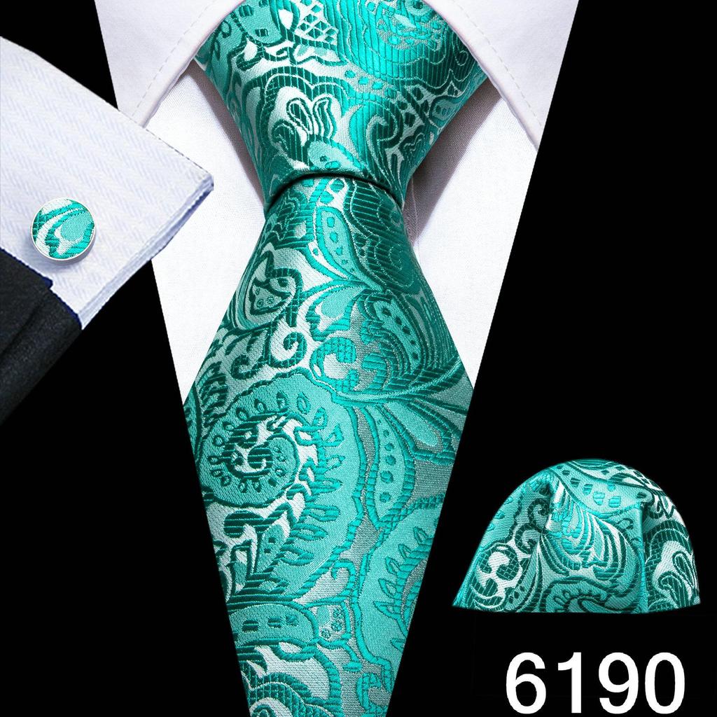 Barry.Wang férfi nyakkendő Paisley Jacquard selyem nyakkendő zseb négyzet alakú mandzsettagomb készlet