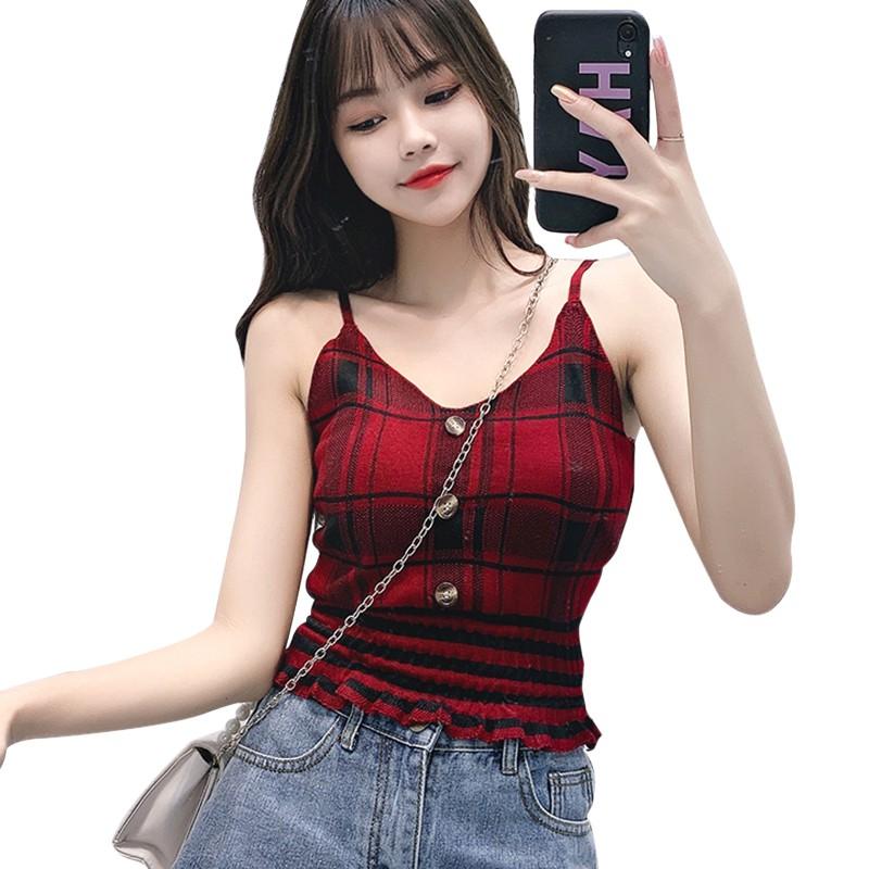 

Женский топ-майка с V-образным вырезом, клетчатый, повседневный жилет без рукавов One Size