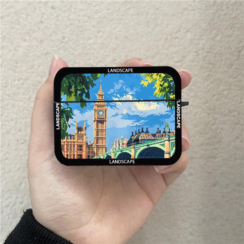 

London New York Scenery Building Earphone Case For Airpods Pro2 Black Silicone Wireless Headphone Cover For Air Pods 1 2 3 Pro Airpods 3(2021)