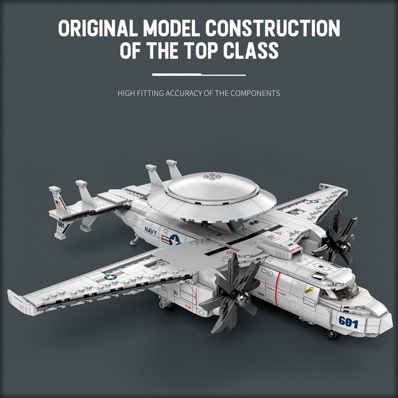 Non-Toxic 1126Cs E2 Early Warning Aircraft Building Blocks Military Air Force Fighter Plane Model Bricks Desktop Ornaments Kids Toys Gift