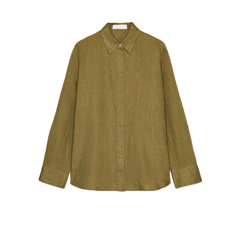 Linen Blend Long Sleeves Lapel Shirt 4786090 Linen Blend Wide Leg Mid Waist Casual Pants 4786091