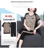 Summer 2023 Women's Mesh Splicing Short-Sleeve Cropped Pants Set - Fashionable Large Size Mother's Suit