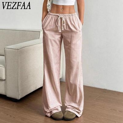 Damenmode Lässige Hosen mit Streifenmuster und hoher Taille