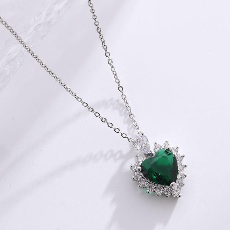 Xiyin Copper Zircon Peach Heart Pendant Necklace - Hip Hop Style for Couples