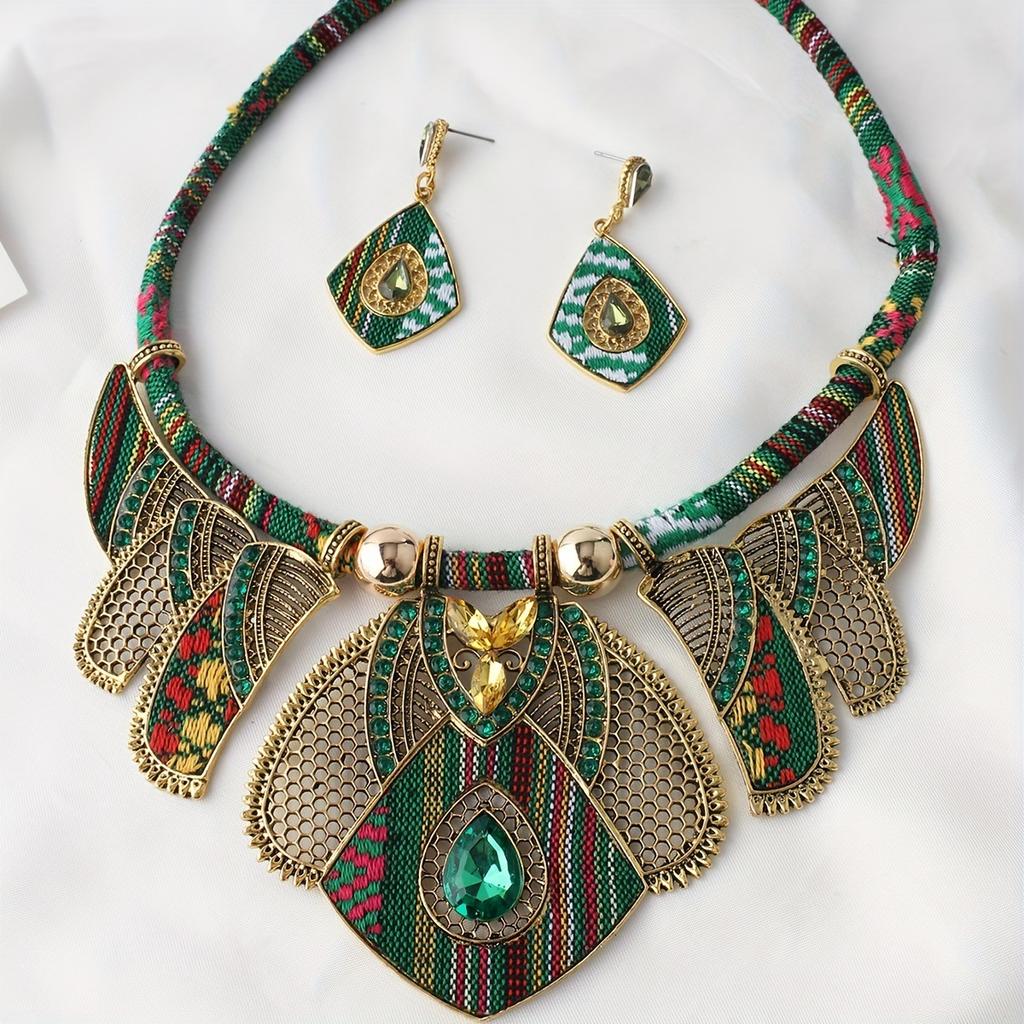 Popular Bohemian Ethnic Style Exaggerated Jewelry Set Women's Necklace Earrings Diamond Jewelry
