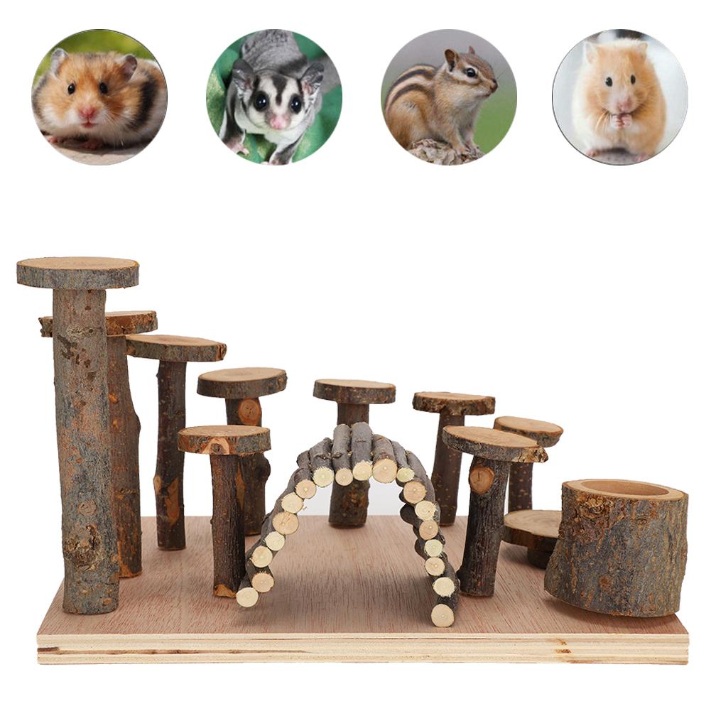 Hamster Exercise Toy Ladder Applewood Hamster Stairs Step Play Teeth Grinding Pet Supplies