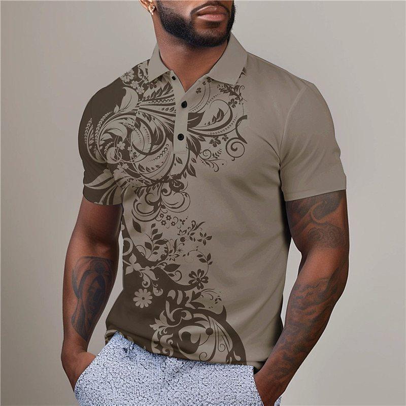 Minimally Designed Floral Pattern 3D Digital Printing Men's Comfortable Polo Shirt