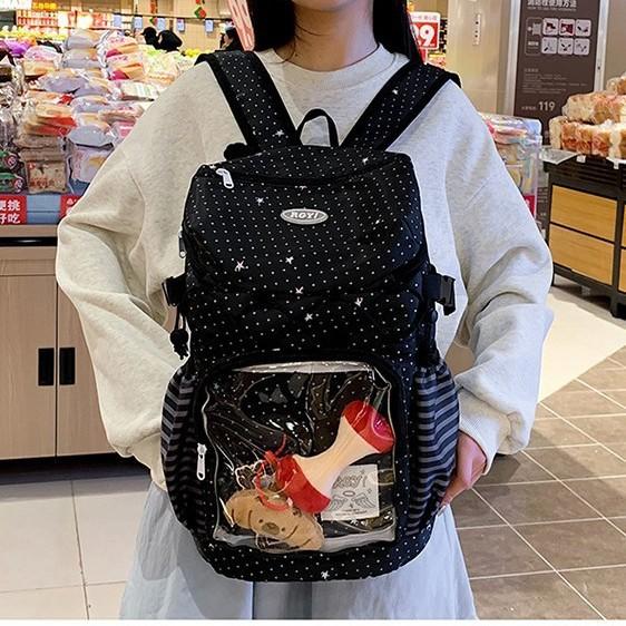 Schoolbag Japanese junior high school backpack for girls and students Large capacity two-dimensional double shoulder transparent pain bag backpack