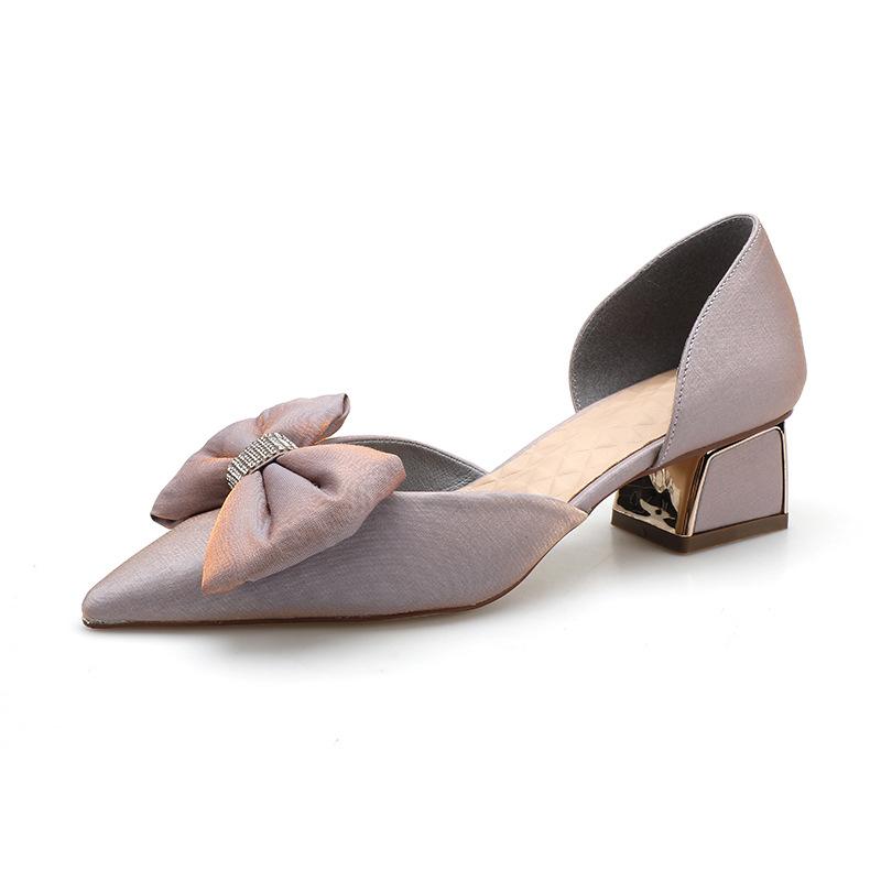 

2123-18 босоножки на высоком каблуке женские 2025 лето корейская версия бант ажурные сандалии острый носок толстый каблук туфли-лодочки женские 34 фиолетовый