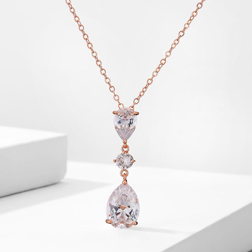 ZAKOL Brand Classic Aesthetic Water Drop CZ Pendant Necklace Shiny Geometric Crystal Wedding Party Zircon for Women Wholesale