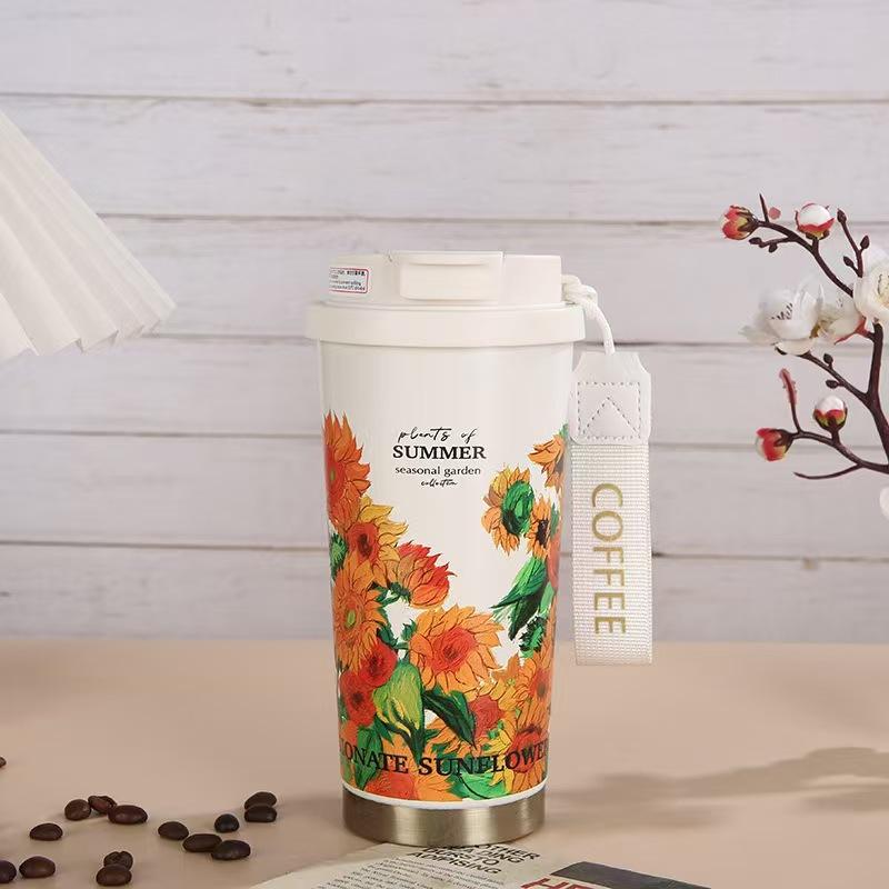 New lily of the valley 316 stainless steel coffee cup ceramic liner thermos cup large capacity high-value gift water cup