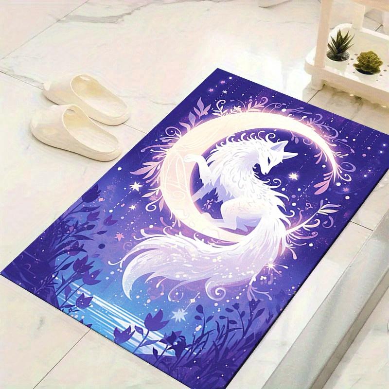 

1pc White Fox and Moon Pattern Area Rug, Anti slip Non Shedding Stain Resistant Carpet 60cm by 90cm