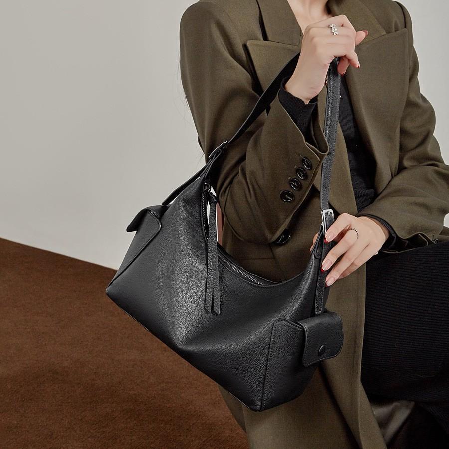 Star Same First Layer Vegetable Tanned Cowhide Happy Hobo Bag Shoulder Messenger Bag Genuine Leather Large Capacity Commuter Bag Women'S Bag