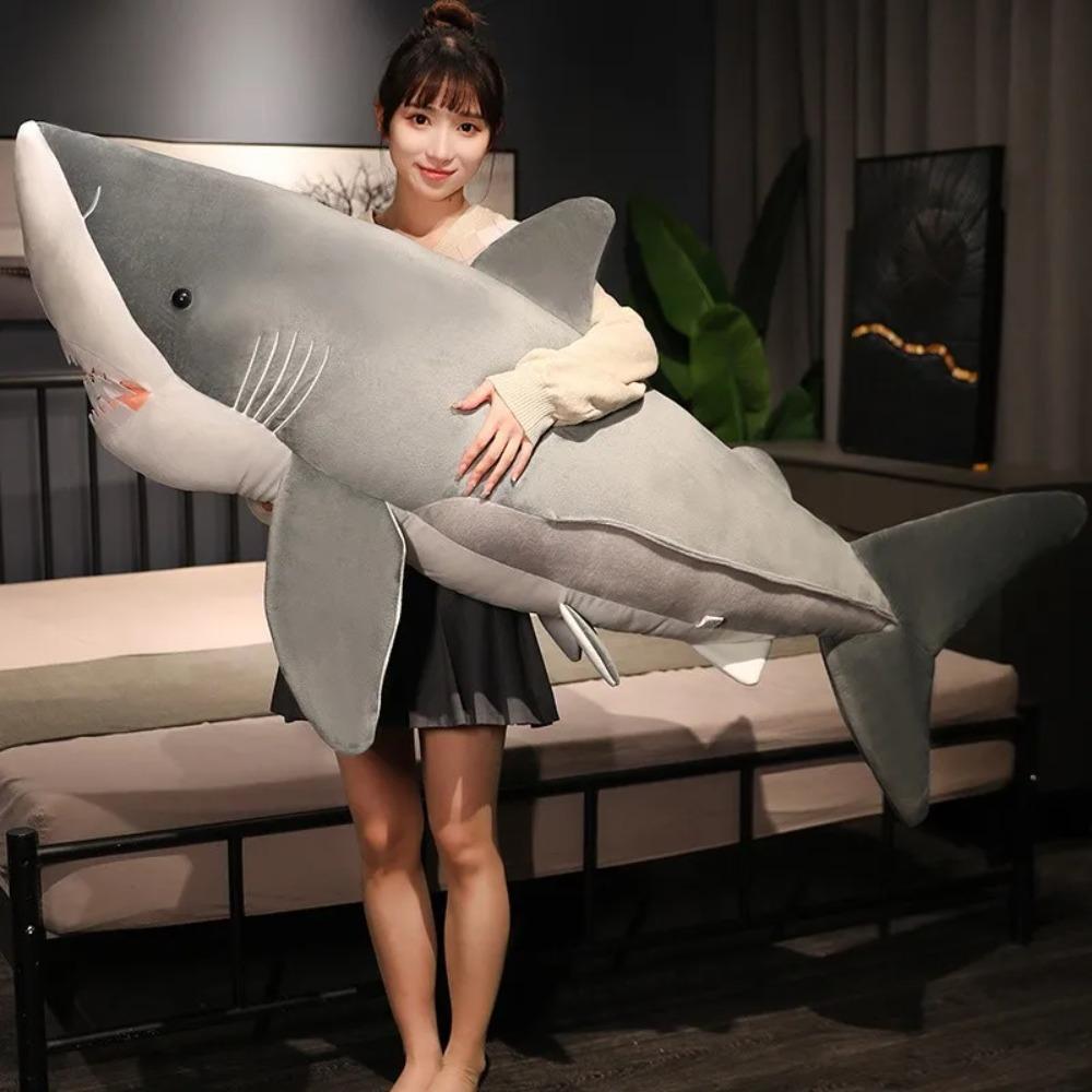90cm Plush Giant Shark Toy Sea Fish Doll Animals Long Sleeping Pillow Cushion Stuffed Birthday Gifts For Boys Baby