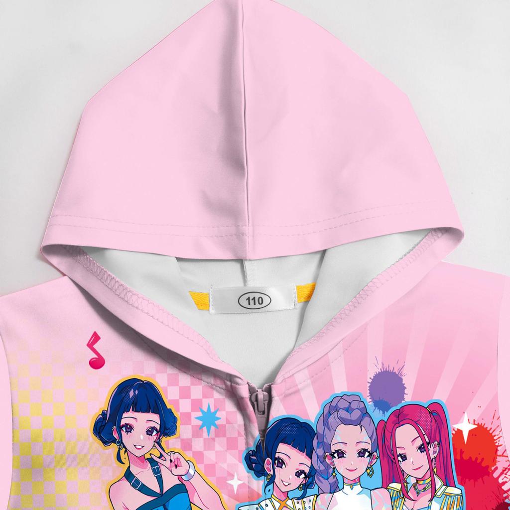 Girls Hoodie 3D Cartoon Jacket Sweatshirt Music Zip Hooded Long Sleeve Tops