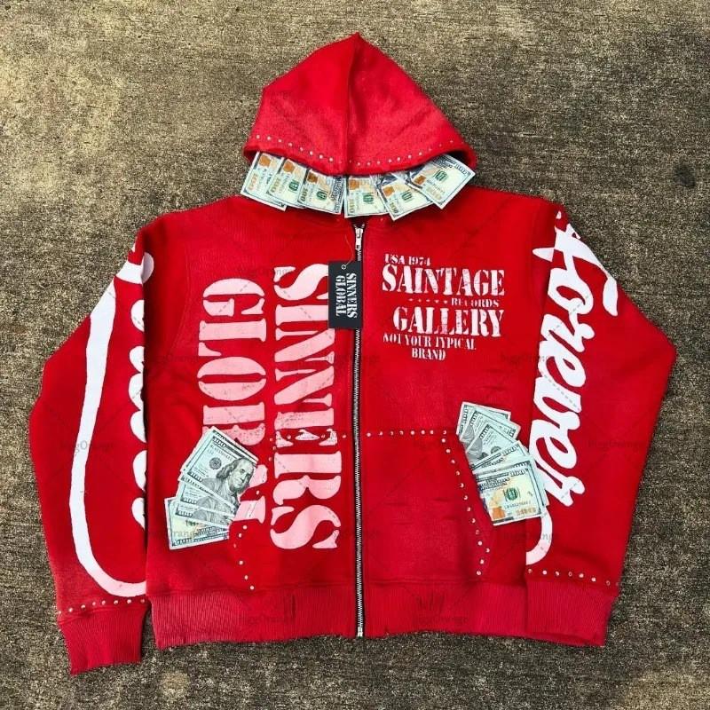 Vintage Harajuku Streetwear Zip-Up Cardigan Sweatshirt Couple Matching Womens Fashion