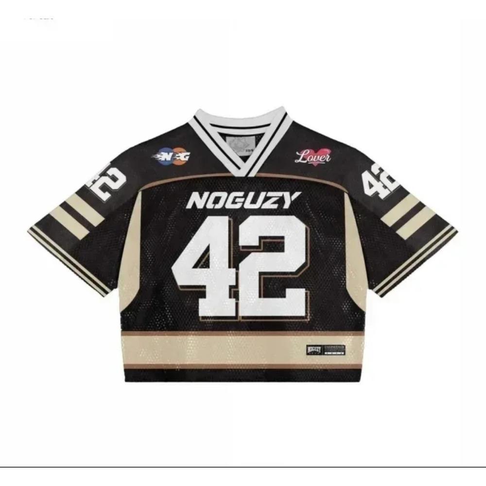 RogueWave Y2K T Shirt American Fashionable Breathable Splicing Loose Football Jersey Streetwear Casual Breathable Unisex Short Sleeve Top
